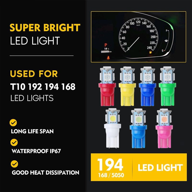 HZEL 20PCS T10 194 Car LED Light Bulb, 5SMD 5050 12V 168 W5W 2825 Vehicle Wedge License Plate Bulb, Automotive Interior Dome Map Door Trunk Courtesy Dash Lamps Accessories, Universal Fit (Red) - Image 5